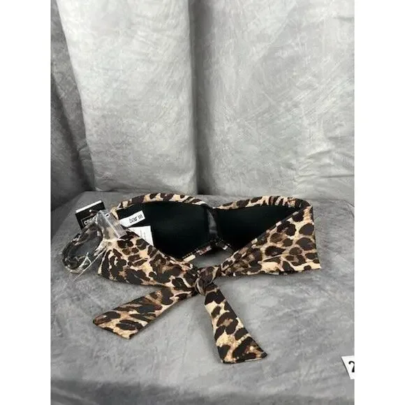 Bar III NATURAL Convertible Cheetah-Print Bandeau Bikini Swim Top, US X-Small - Picture 5 of 6
